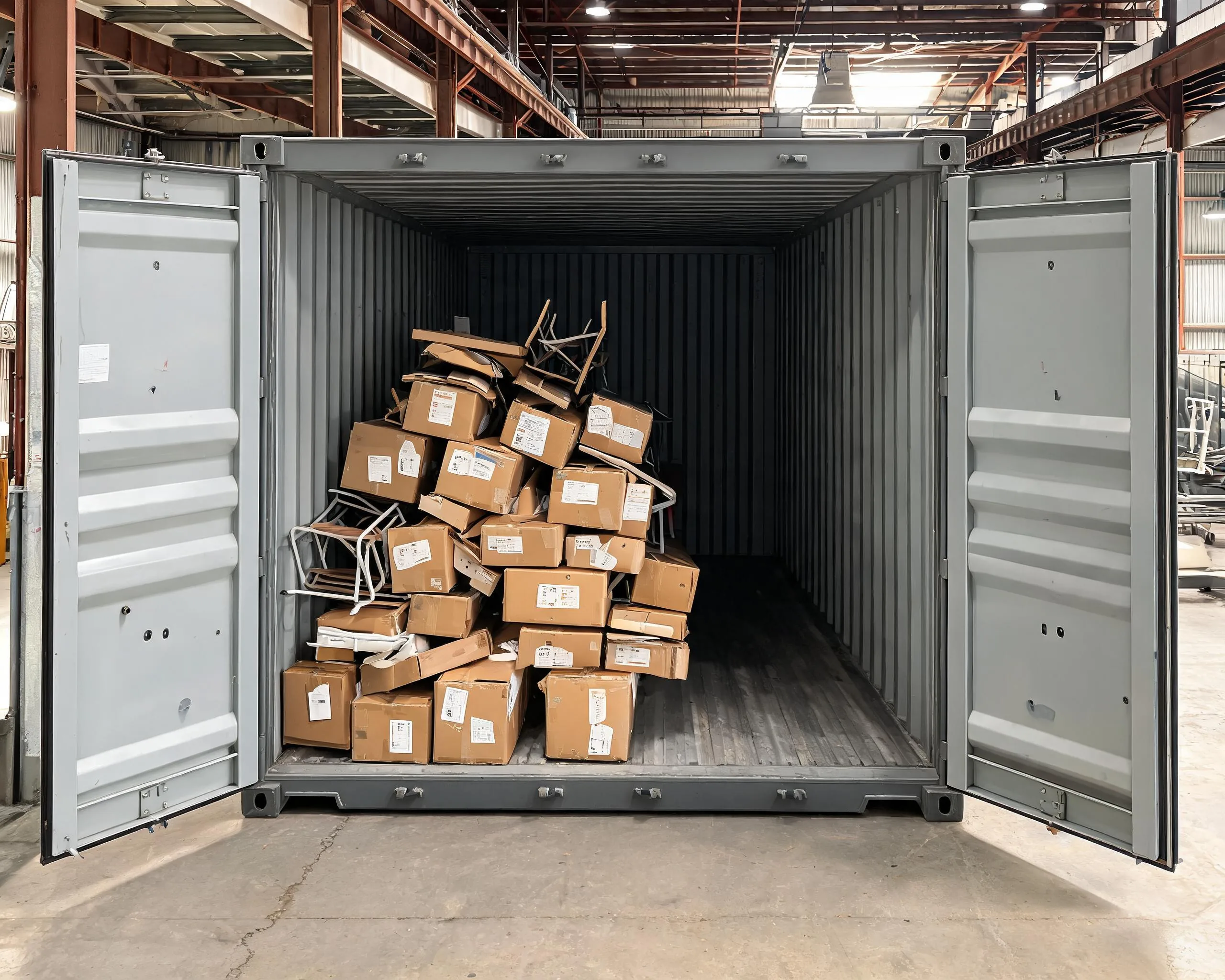 Poor container loading pattern causing damage to Chinese outdoor furniture during ocean freight