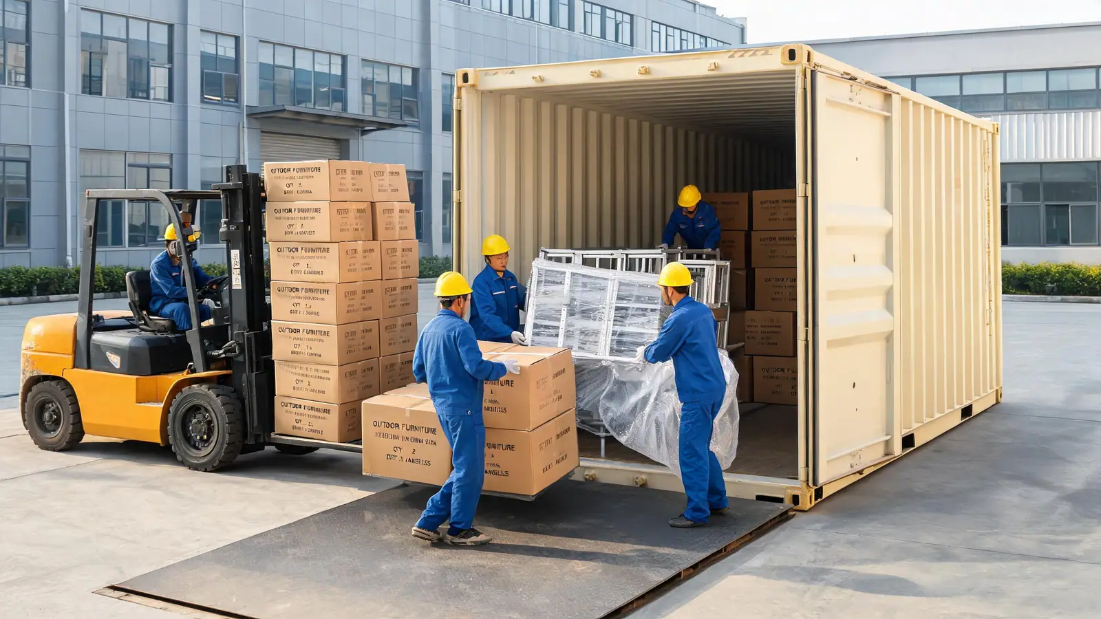 Outdoor furniture export container loading operation