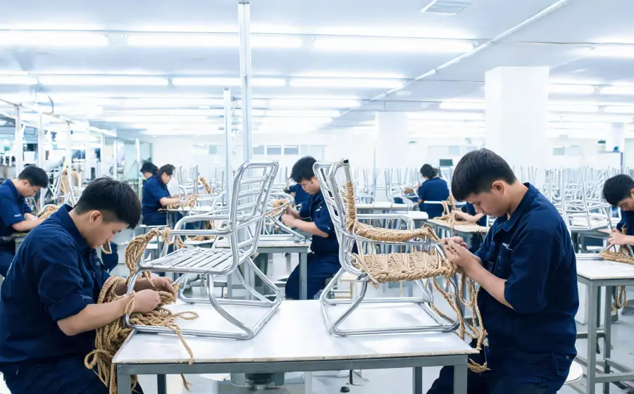 Rope weaving process for outdoor furniture production