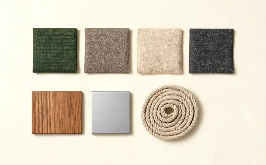 Color swatches for fabrics and finishes