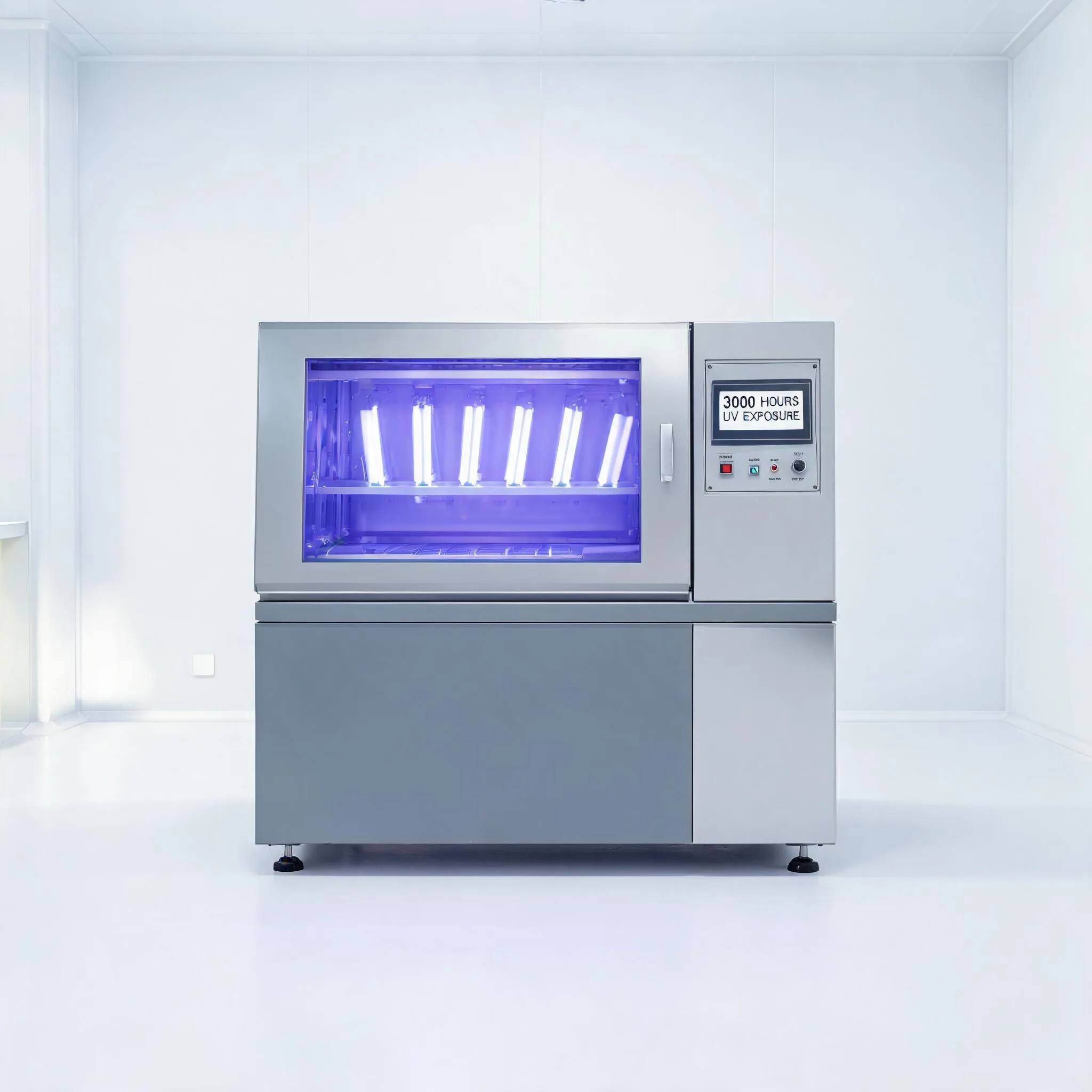 Accelerated UV weathering and aging test chamber for material assessment.