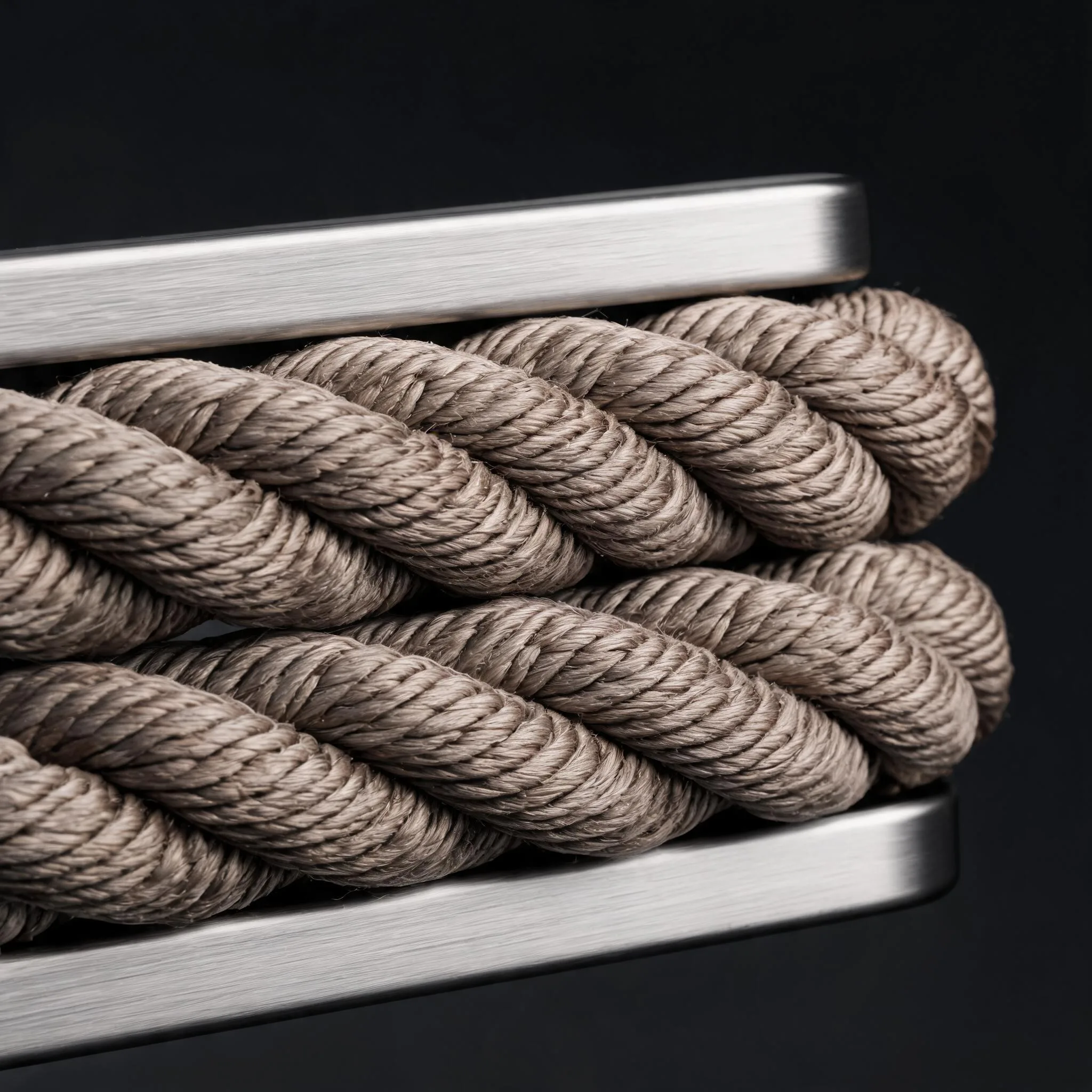 Close-up of weather-resistant rope weave featuring herringbone pattern.