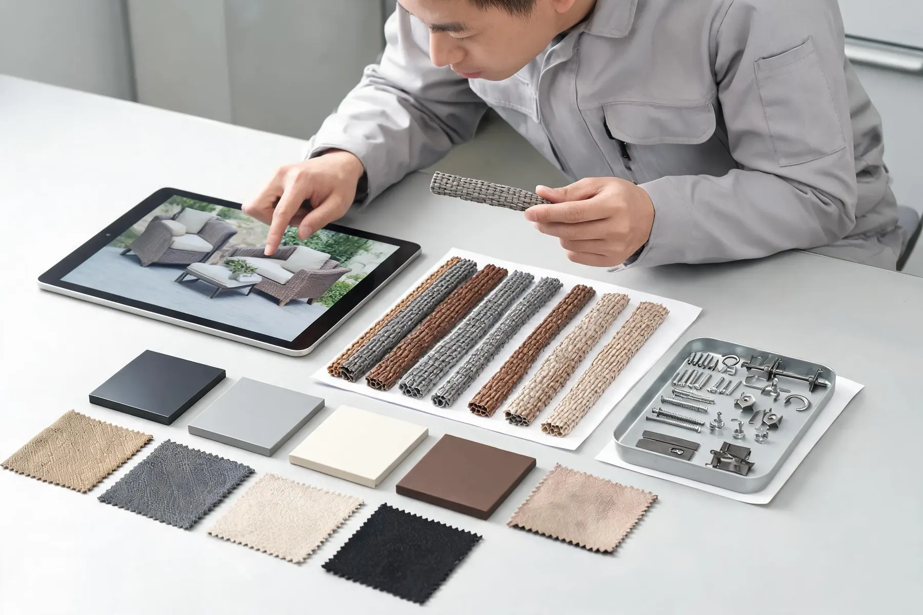 Custom outdoor furniture production guided by reference images and material matching