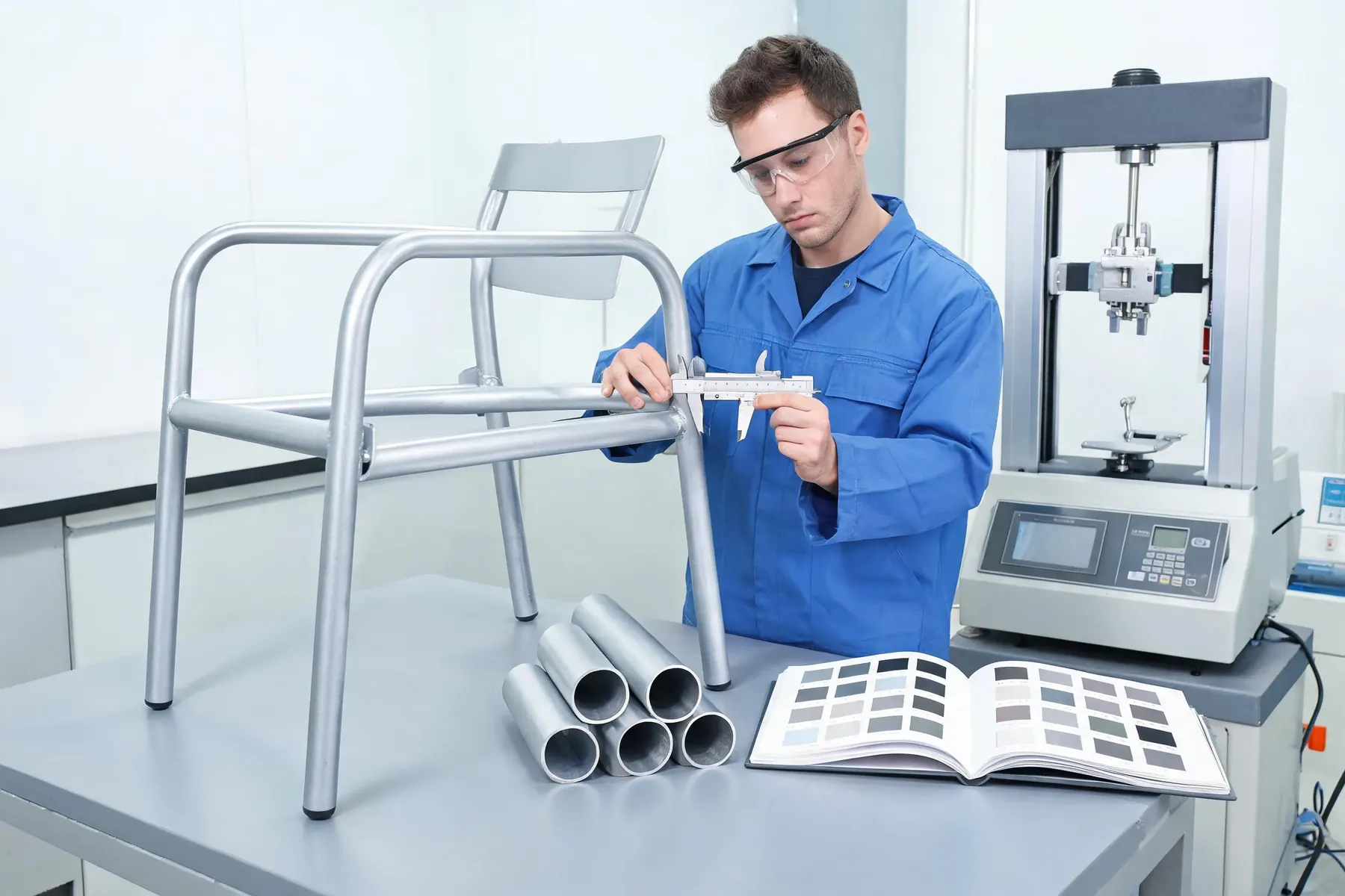 OEM testing of aluminum frame wall thickness, color match, and structural strength for outdoor furniture