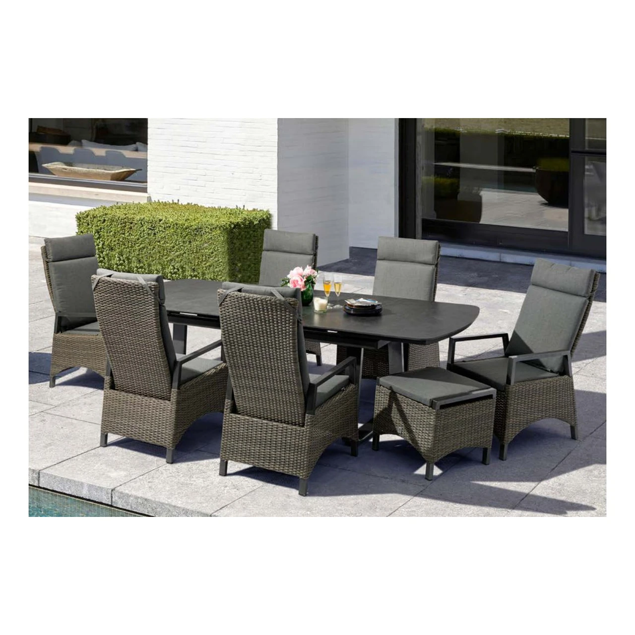 SV-S0032 Extendable Stone-Top Outdoor Dining Collection