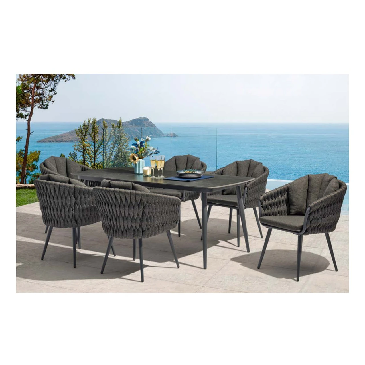 SV-S0053 Woven-Chair Outdoor Dining Set