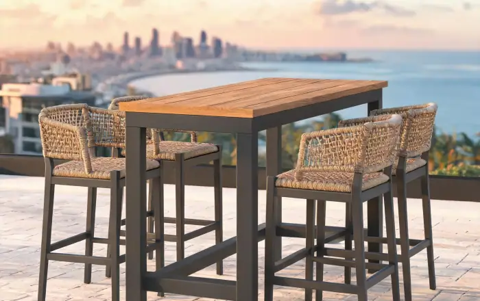 Outdoor bar table and stools