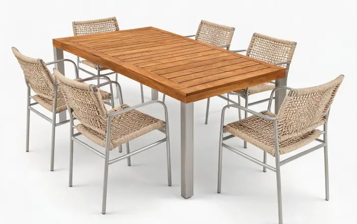 Teak dining set — top angle